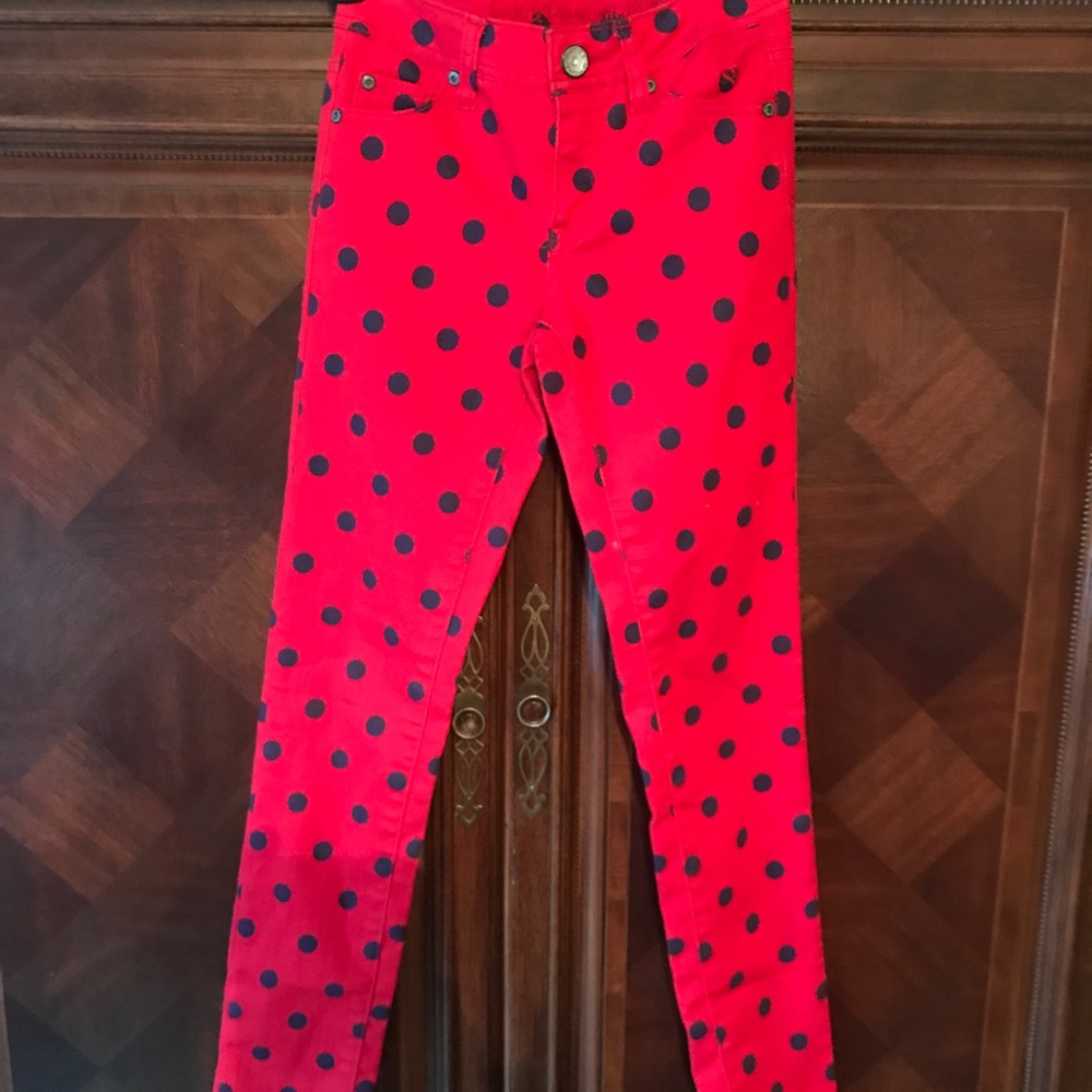 Girl's Justice jeans polka dot red EUC 12 slim